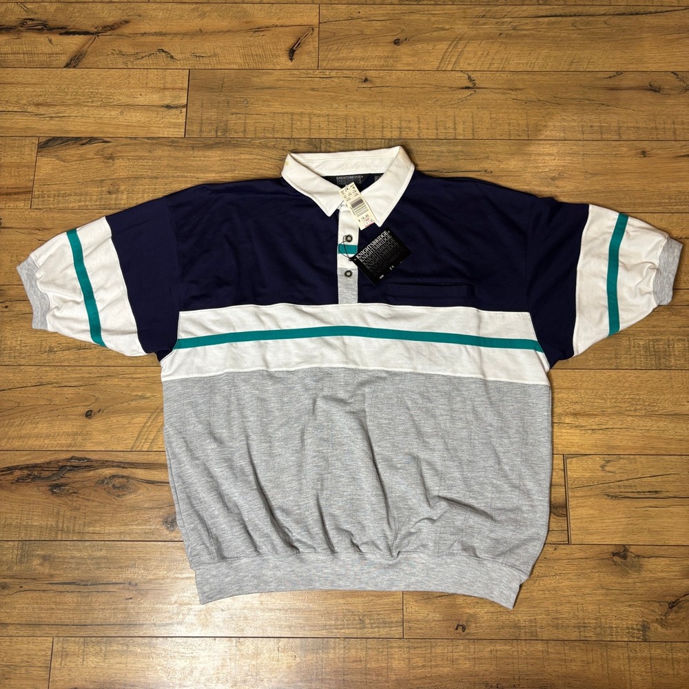 Knightsbridge Mens 2X Vintage Colorblock Polo Shirt Navy Grey Teal NWT